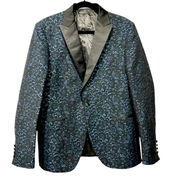 RARE Zara Man Brocade Metallic Tuxedo Jacket Blazer Sz 44